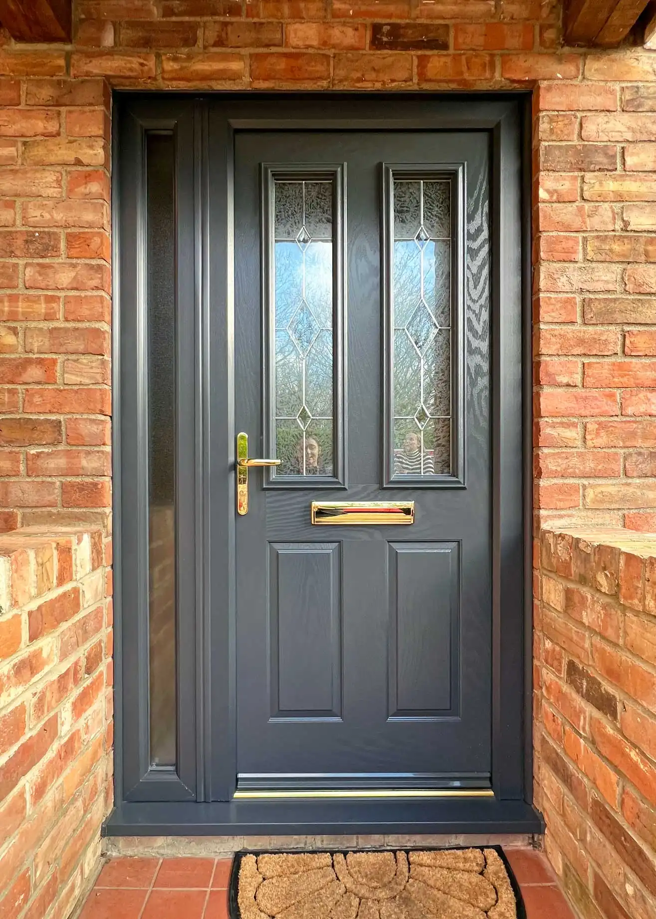 A navy composite door.