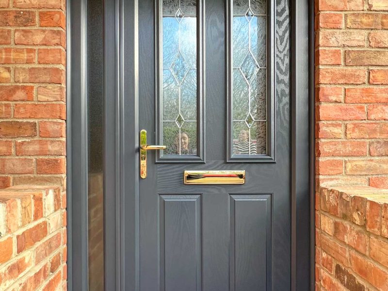 A navy composite door.