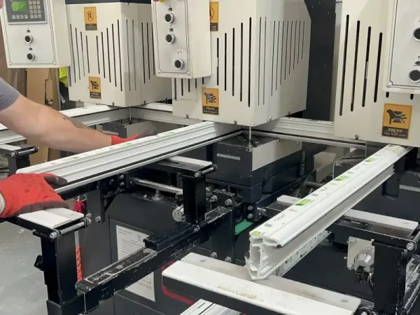 uPVC frames being manufactured.