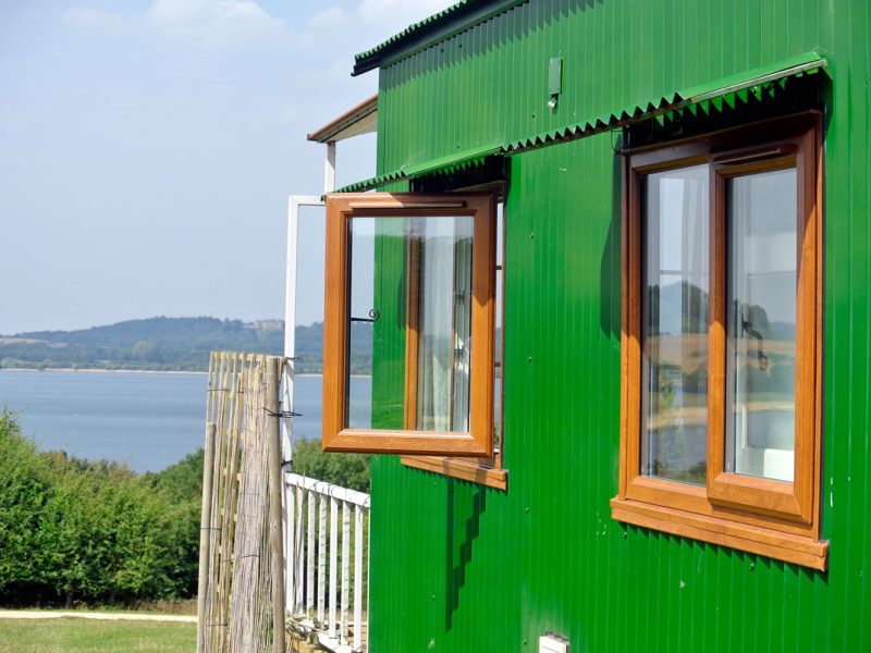 shepherds hut glamping window installation